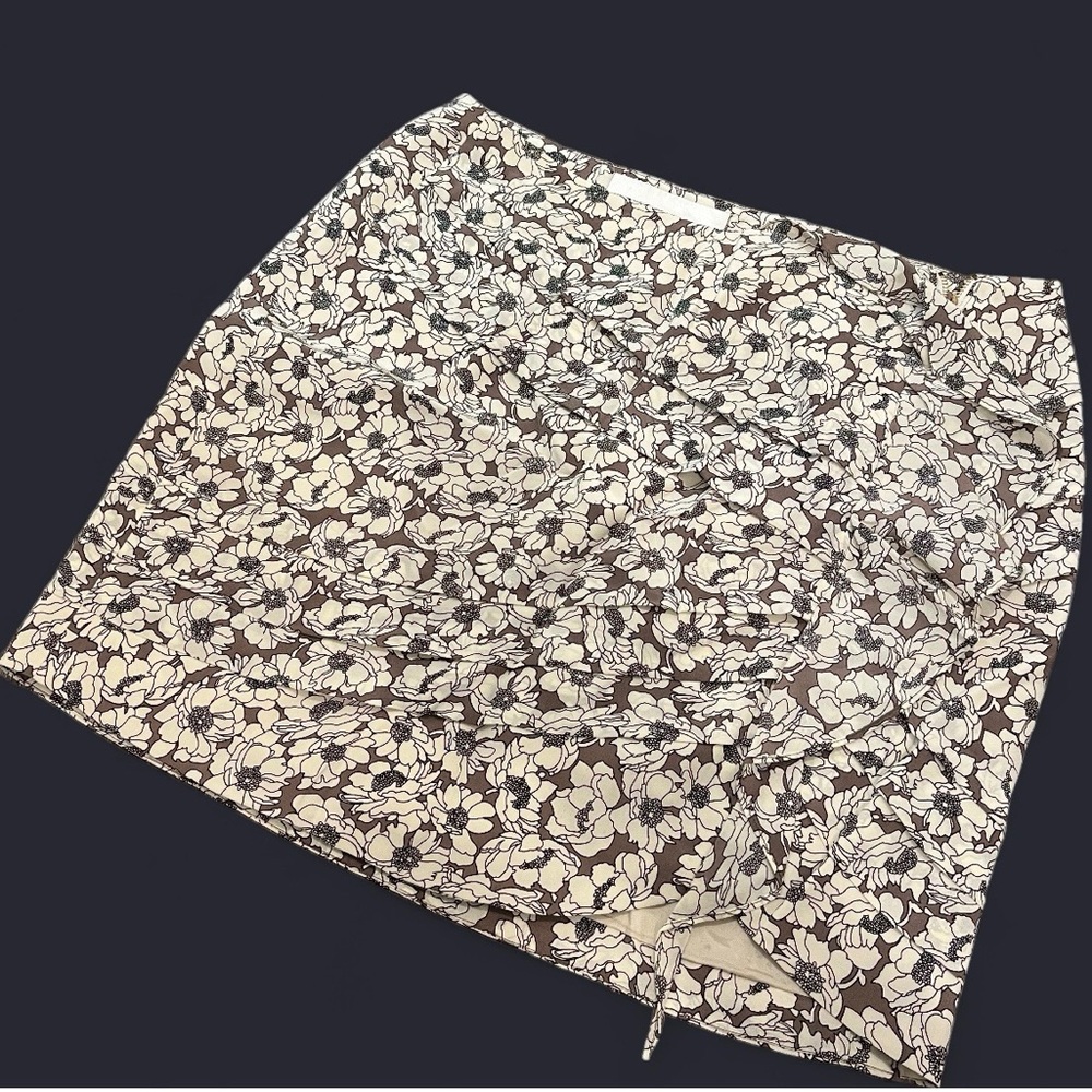 Women’s Anthropologie Leifsdottir Floral Mini Skirt in Brown and Cream